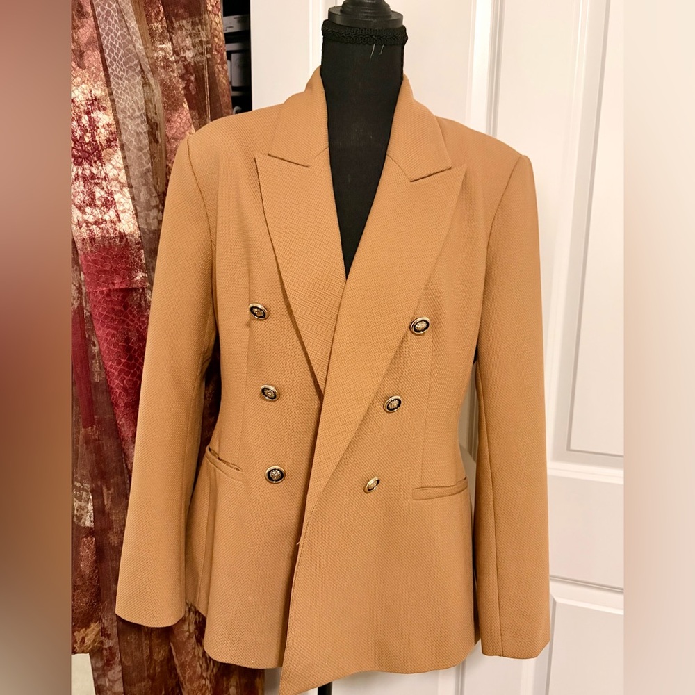 Zara Double-Breasted Tan Blazer